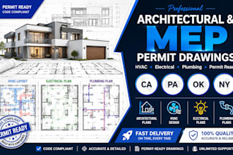 architectural mep hvac plumbing electrical permit drawing ca pa ok ny