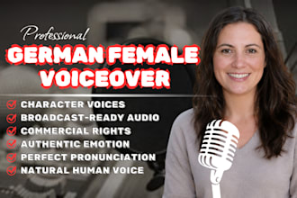 record a german female voiceover for animinaton,  ads, duet audiobook narrator
