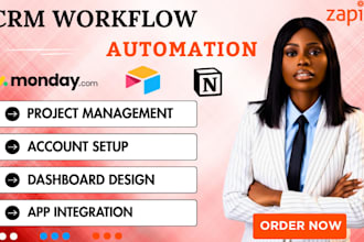setup monday CRM slack airtable notion workflow automation, zapier integration