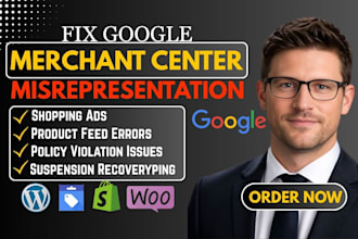 fix google merchant center suspension, misrepresentation and shopping ads feed