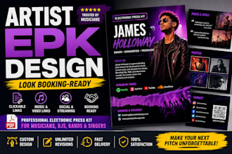 artist epk design for musicians djs bands and singers with clickable PDF kit
