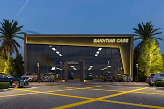 redesign existing storefront, exterior car dealership, shop facade 3d rendering