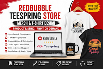 redbubble teespring store merch tshirt design product listing print on demand