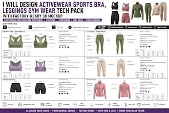 design activewear sports bra leggings gym wear tech pack factory ready 3d mockup