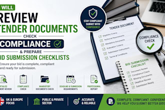 review tender documents, check compliance and prepare bid submission checklist