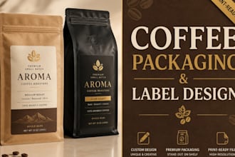 design coffee packaging, coffee label and mylar bag with dieline