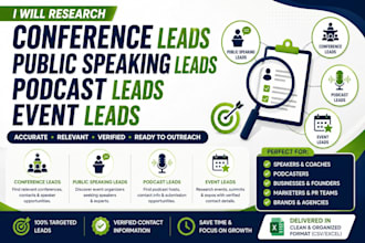 research conference leads public speaking leads podcast leads event leads