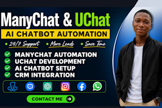 build manychat, uchat ai chatbot for instagram, whatsapp and facebook messenger