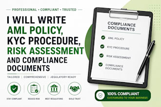 write aml policy, kyc procedure, risk assessment and compliance documents