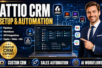 setup attio CRM, hubspot, airtable, zapier, make com, n8n workflow automation