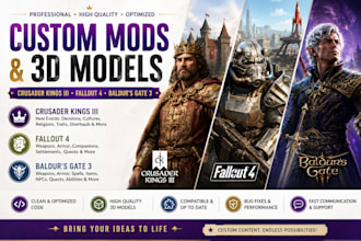 develop custom mods and model for crusaders king iii mod, fallout 4 and bg3 mod