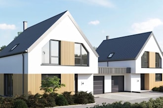 upgrade 3d twins house exterior,detached duplex,modern barn home,stucco wall,rvt