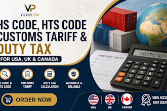 provide hs code, hts code, customs tariff and duty tax for USA, UK and canada