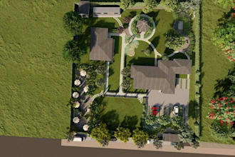 design lush tropical landscape,biophilic garden design,backyard,courtyard render