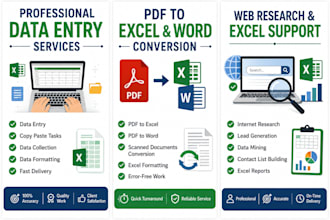 do data entry, excel work, PDF to excel, and web research