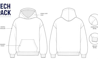 create clothing tech pack, fashion tech pack and technical flat sketch