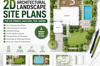 do 2d architectural landscape site plans for cad permits, backyard, pool garden