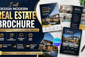 design modern real estate brochure, property listing flyer canva template