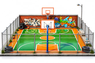 do interior design for basketball court, tennis, volleyball court and badminton