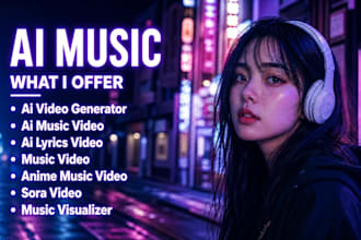 create ai music video, ai vldeo, lyrics video, anime music vldeo, or visualizer