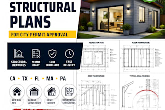 design adu structural plan, foundation and framing plan for USA city permit