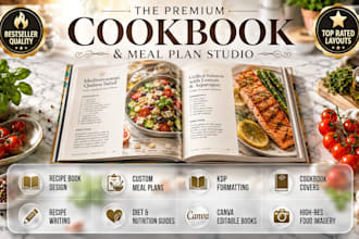 design meal diet plan canva cookbook amazon kdp cover, recipe writing formatting