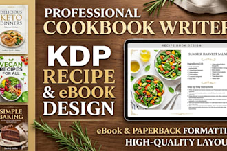 write and design cookbook, recipe book, ebook for amazon KDP