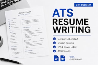 write ats optimized german lebenslauf, english resume, CV and cover letter