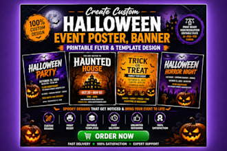 create custom halloween event poster banner printable flyer template design
