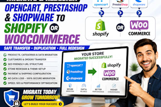 move migrate opencart prestashop shopware store to shopify woocommerce transfer