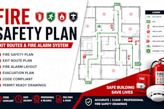 design fire safety plan, exit routes and fire alarm system