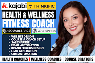 setup fitness coaching, online course website kajabi thinkific, wellness funnel