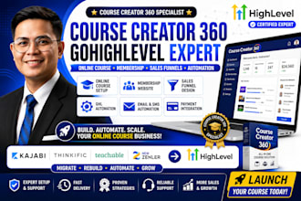 course creator 360 gohighlevel online course kajabi funnel automation ghl cc360