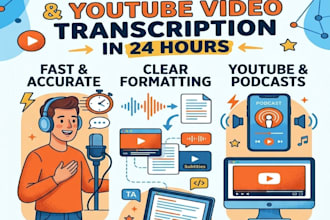 do podcast transcription and you tube video transcription in hours