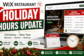 add holiday opening hour banner wix restaurant christmas update fix alert