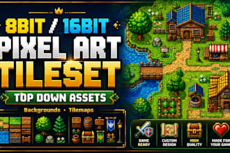 do 8bit 16bit pixel art tileset background 2d top down game assets tilemap