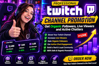 promote your twitch with organic followers, live viewers, and active chatters