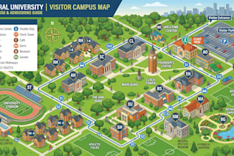 create wayfinding campus map, university map, visitor guide, navigation plan