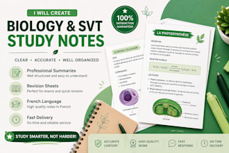 create professional biology and svt study notes in french