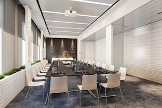 design realistic 3d conference room, meeting room and boardroom interiors
