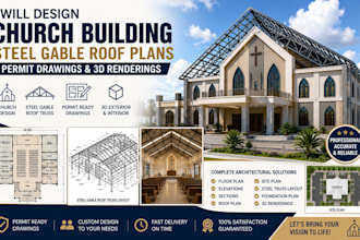 design church building steel gable roof plans permit  drawing and 3d