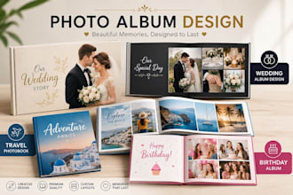design travel photobook, event, wedding album, photo album memory book design