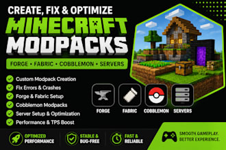 create, fix and optimize minecraft modpacks, forge, fabric cobblemon and servers