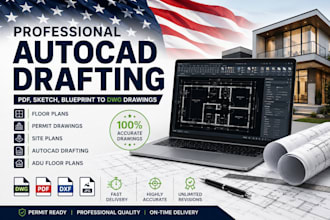 convert PDF, sketch, blueprint into professional autocad dwg drawings