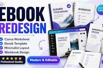 redesign minimalist ebook, canva worksheet, ebook template and workbook layout