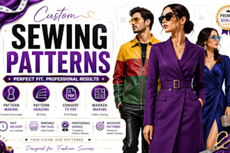 create sewing pattern, clothing pattern and pattern grading for fashion