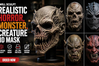 sculpt a realistic horror, monster, or creature 3d mask