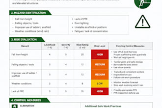 prepare professional risk assessments, jsa, method statements, and hse docs