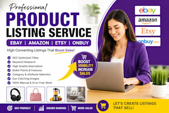 create SEO optimized product listings for ebay, amazon, etsy, onbuy