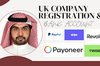 do UK company formation with paypal, stripe, paypal, and wise bank setup